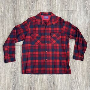 Vintage Pendleton Board Shirt Flannel Men's Large Red Plaid Loop Collar 60s
